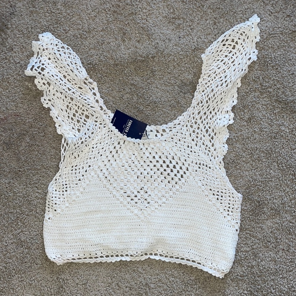 women’s ivory cropped crochet sweater